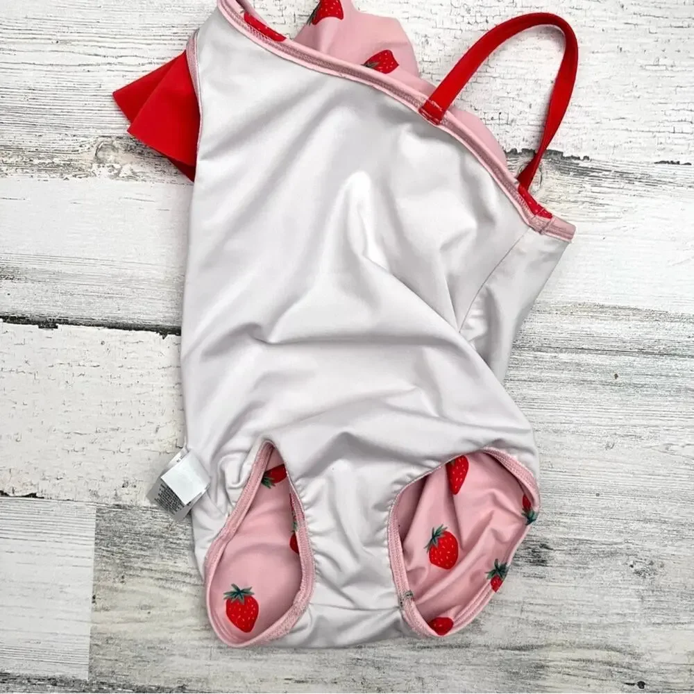 🌻3/$25 Tucker + Tate One Shoulder Swimsuit Girls 2T Pink Strawberry One Piece